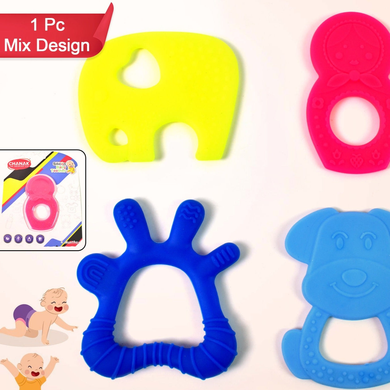 Silicone Baby Teether Pack Of 1 (Mix Design  Color) - Happy Price - Image 1