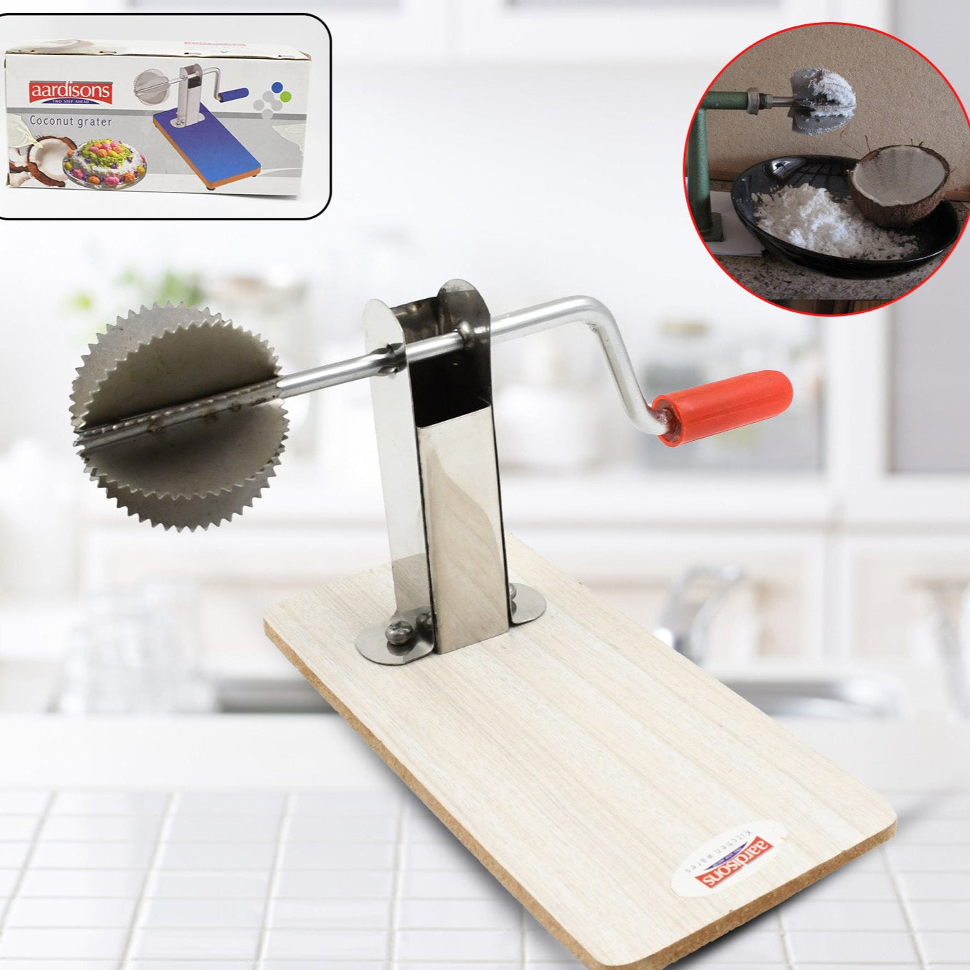 Stainless Steel Coconut Scraper With Wooden Base (1 Pc) - Happy Price - Image 1