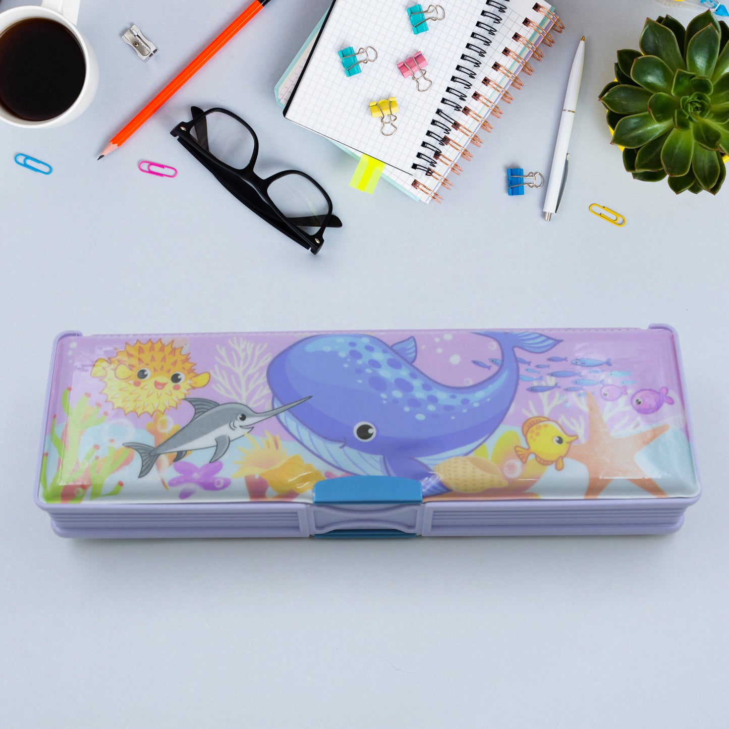 Multipurpose Compass Box Plastic Double Deck Pencil Case With 2 Compartments Supplies Utility Box Storage Organizer Pencil Box For School Cartoon Printed Pencil Case For Kids Birthday Gift For Girls  Boys - Happy Price - Image 7