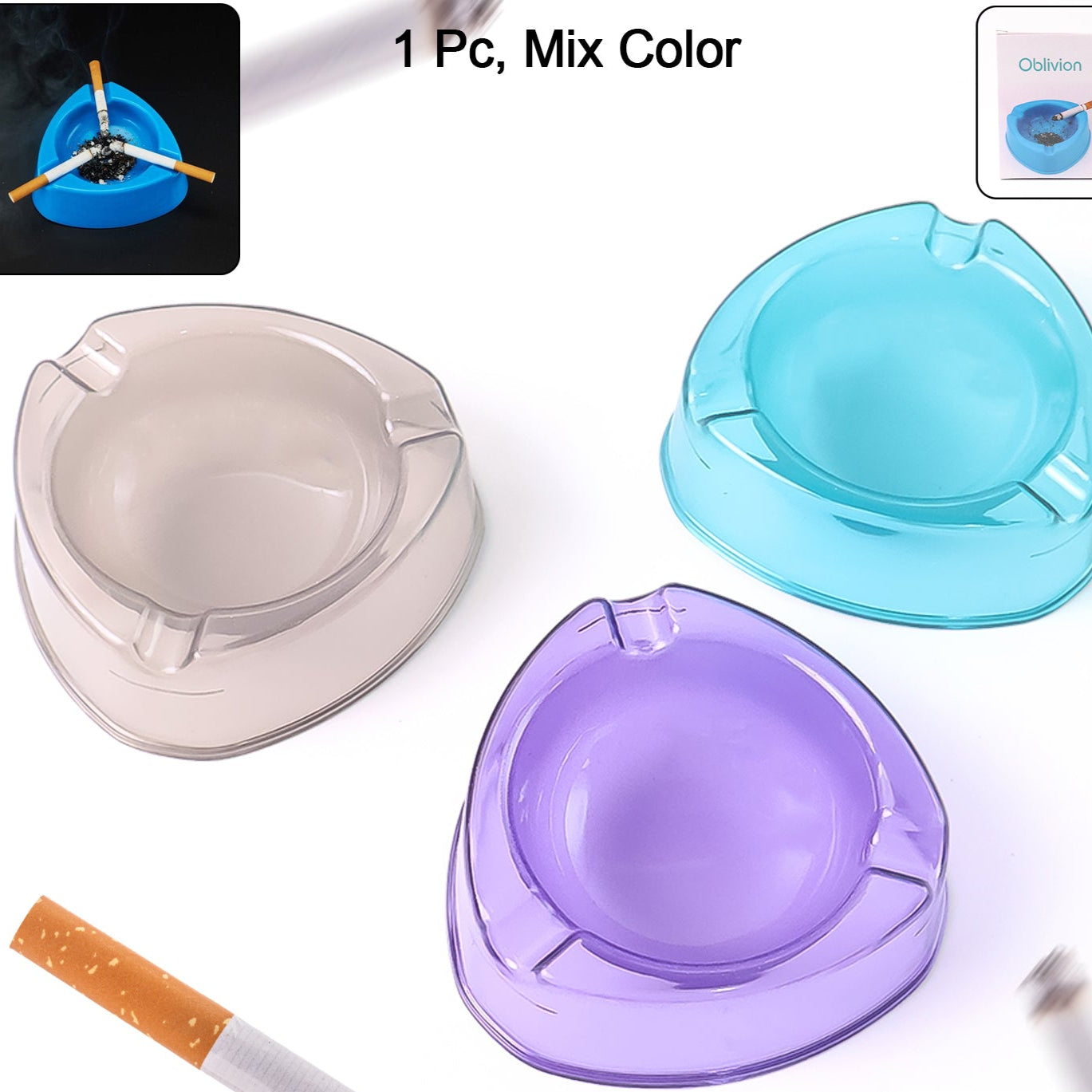 Oblivion Transparent Plastic Ashtray (Mix Color  1 Pc) - Happy Price - Image 1