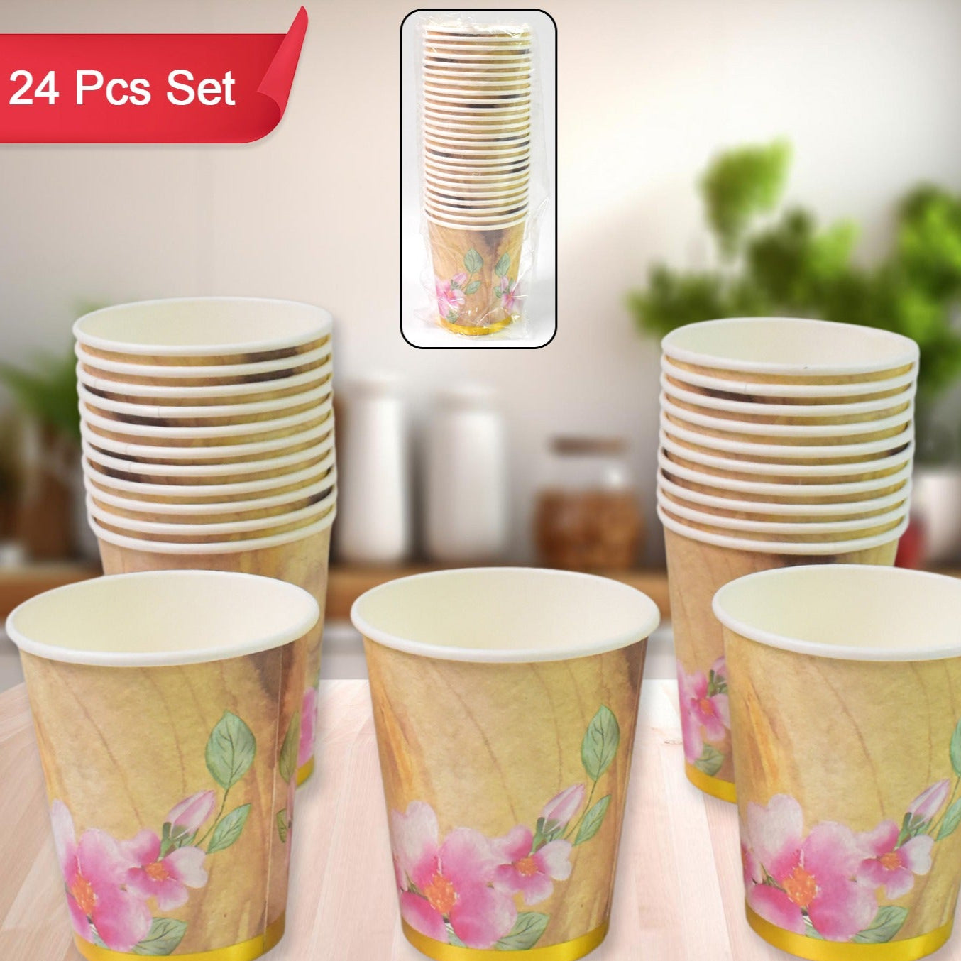 Disposable Paper Cups Disposable Tea Coffee Cups (24 Pcs Set  Mix Color  Design) - Happy Price - Image 1