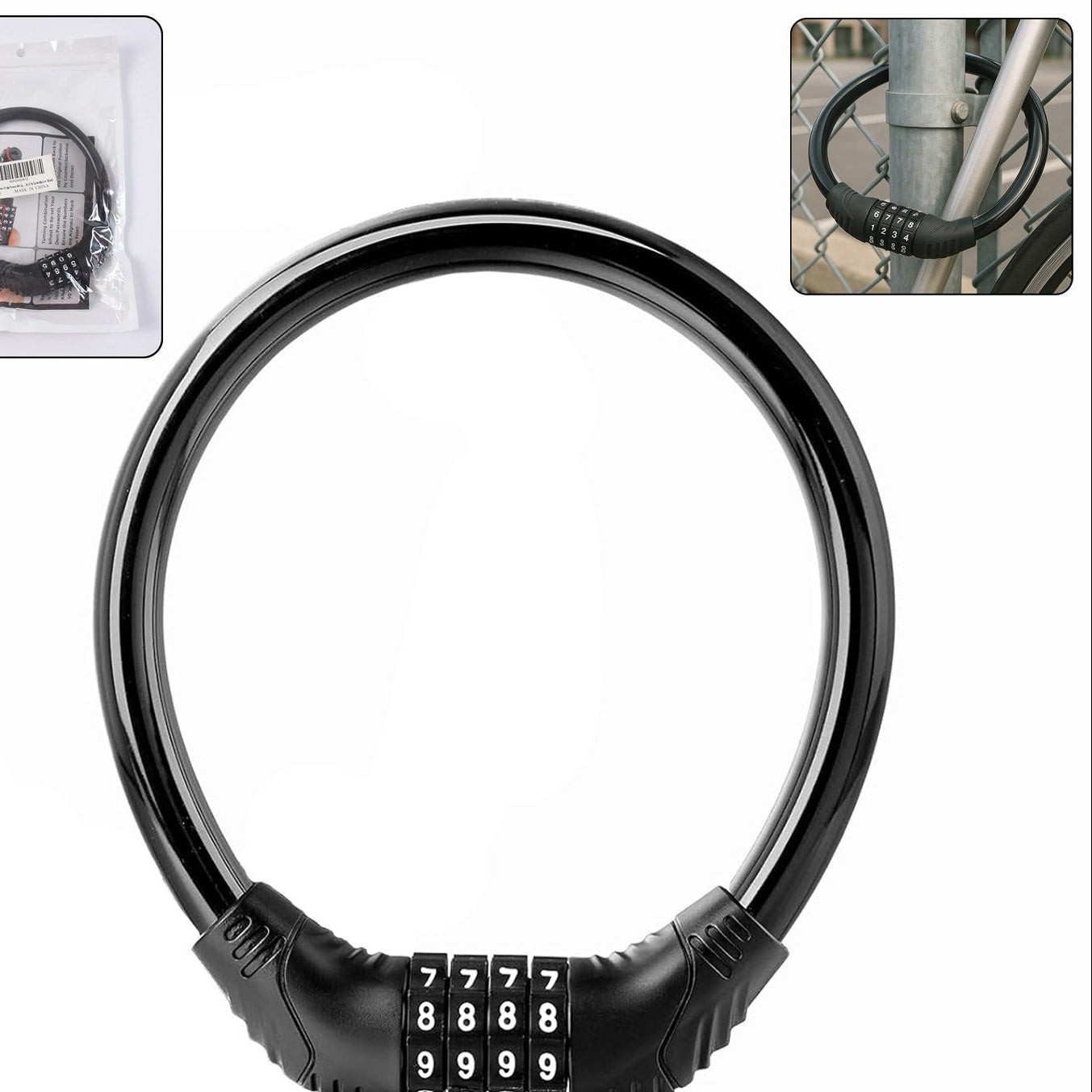 Bike Lock Cable Resettable Cable Lock - Self Coiling 4 Digit Combination Bike Lock - Happy Price - Image 1