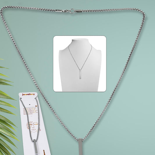 Stainless Steel Plain Stick Shape Locket With Chain (1 Pc) - Happy Price - Image 1