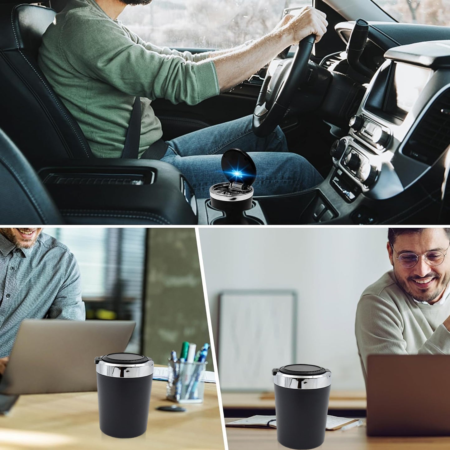 Portable Car Ashtray With Lid And Blue Led Light (1 Pc) - Happy Price - Image 6