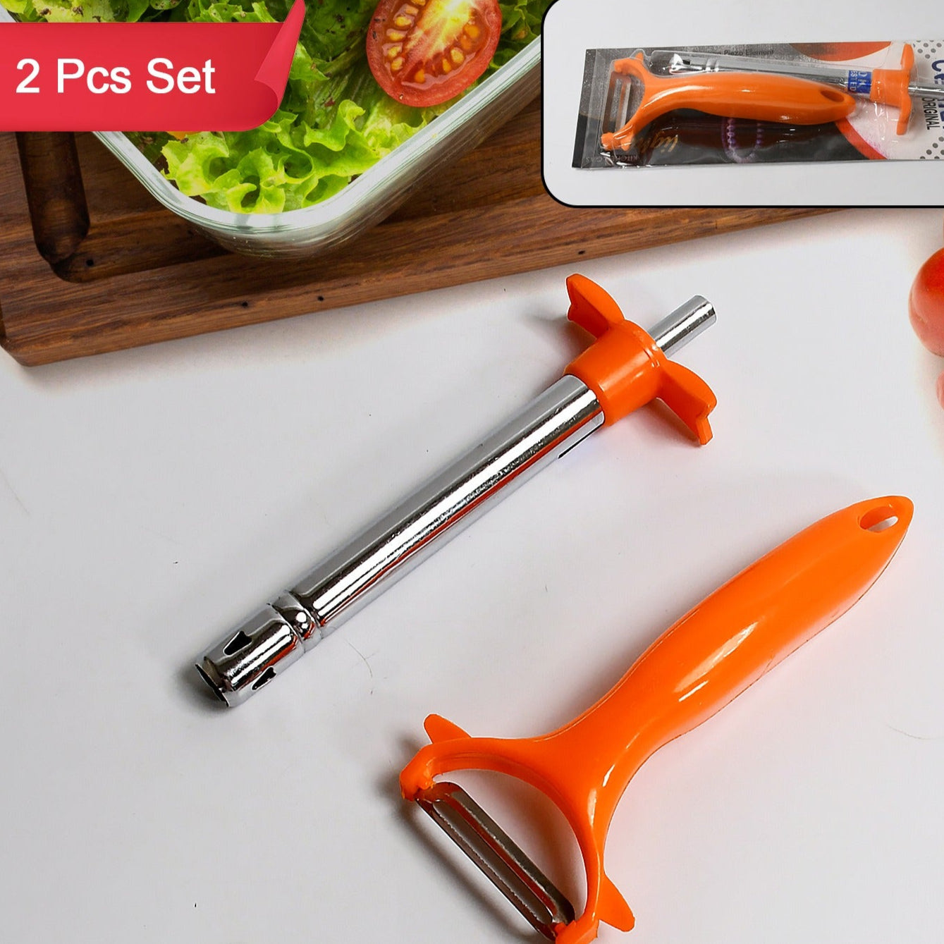 2 In 1 Kitchen Combo Lighter Stainless Steel Durable Gas Lighter With Vegetable Cutter Peeler For Kitchen Steel Gas Lighter (2 Pc Set) - Happy Price - Image 1