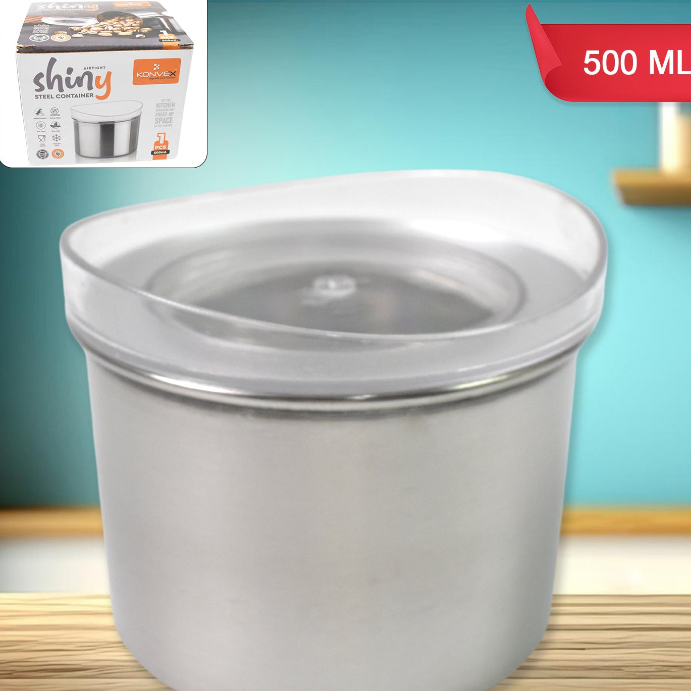 Multipurpose Stainless Steel Airtight Containers With See Through Lid (1 Pc  500 Ml) - Happy Price - Image 1