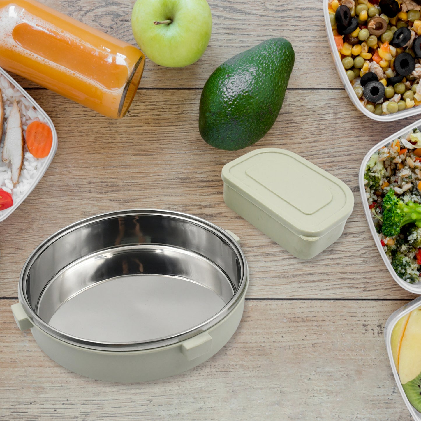 Miracle Stainless Steel Round Lunch Box With Small Plastic Box Insert Leak Proof Lunch Box With Transparent Lid Lunch Box For Kids  Adults For School Office (450 Ml + 250 Ml Approx) - Happy Price - Image 5