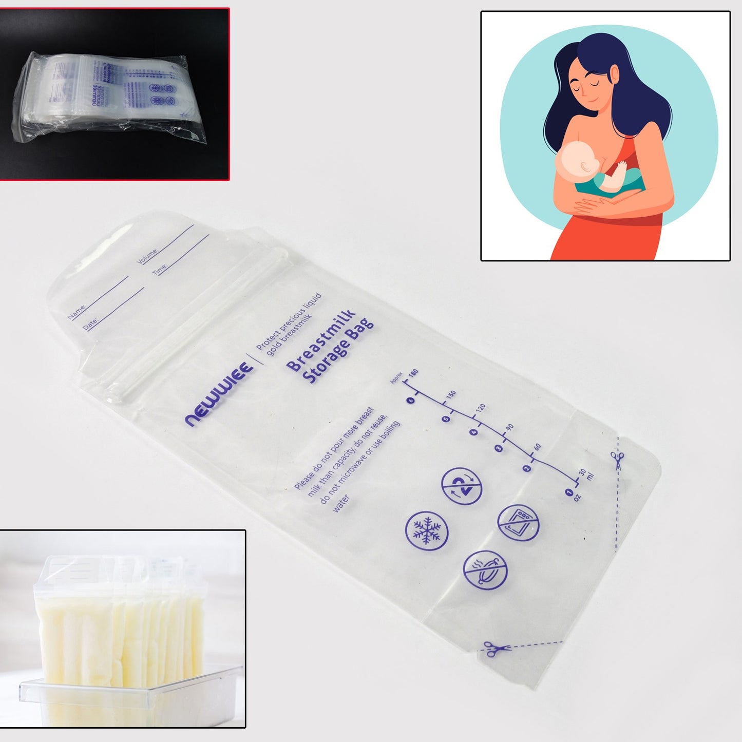 Breastmilk Storage Bags Double Zipper Seal (60 Pcs Set) - Happy Price - Image 2