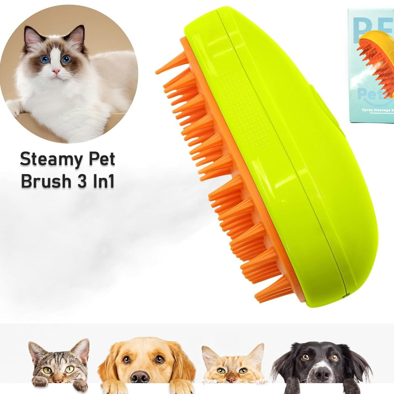 3 In1 Cat Steamy Brush Self Cleaning Steam Cat Brush Cat Steamer Brush For Massage Cat Grooming Brush Pet Hair Removal Comb For Cat And Dog For Removing Tangled And Loose Hair - Happy Price - Image 1