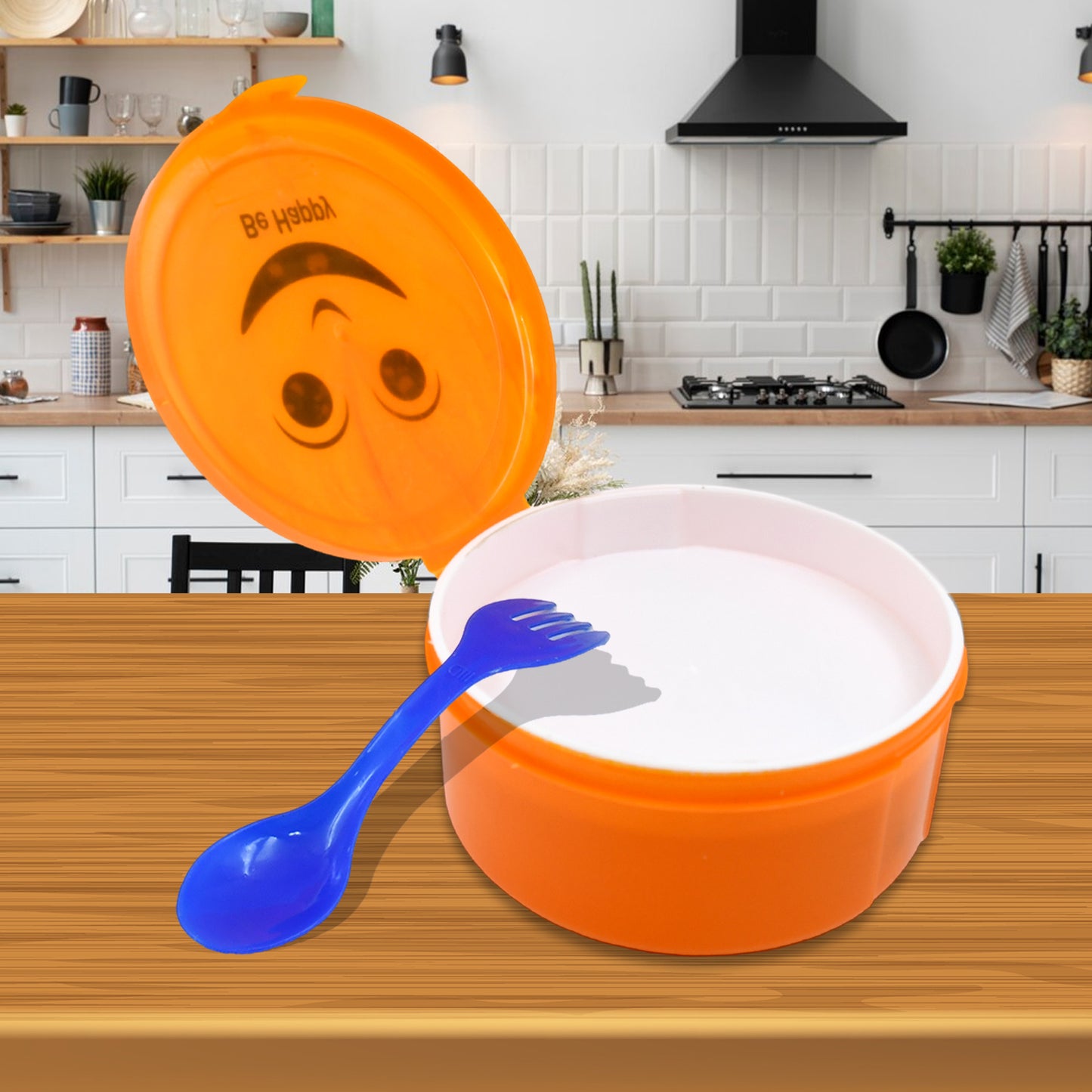 Smily Plastic Lunch Box Small Box With 2in1 Spoon Pack Of 1 - Happy Price - Image 2