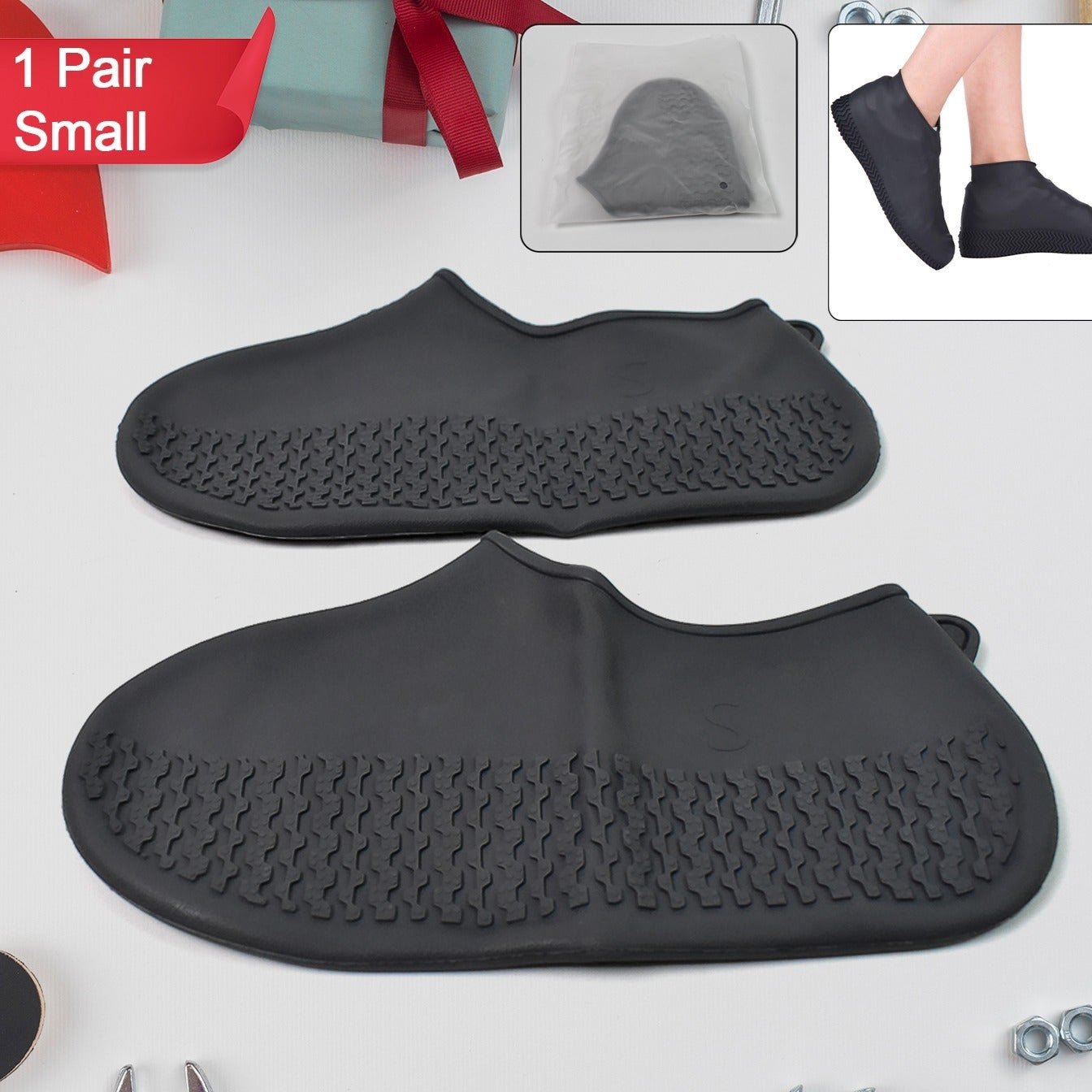 Non-slip Silicone Reusable Waterproof Rain Shoes Covers (1 Pair  Small  Mix Color) - Happy Price - Image 1
