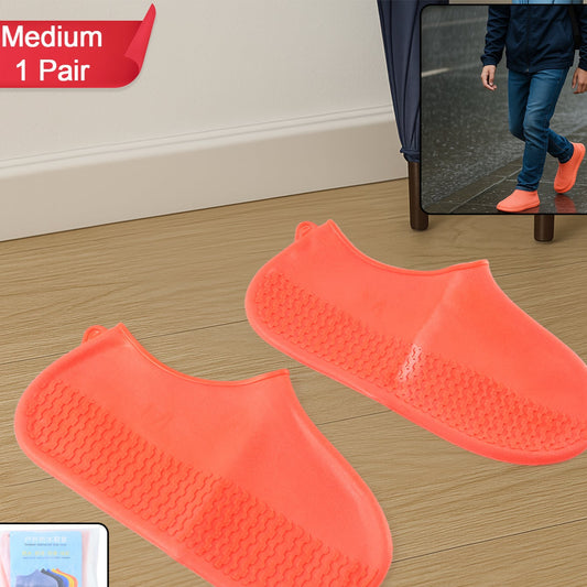 Orange Non-slip Silicone Rain Reusable Anti Skid Waterproof Fordable Boot Shoe Cover (1 Pair) - Happy Price - Image 1