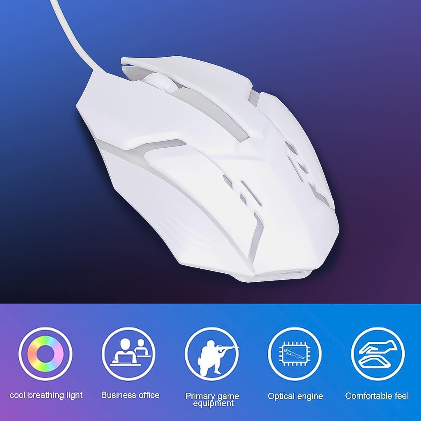 Usb Wired Mouse Gaming Mouse Colorful  Lighting Luminous  (1 Pc  Wihte) - Happy Price - Image 4
