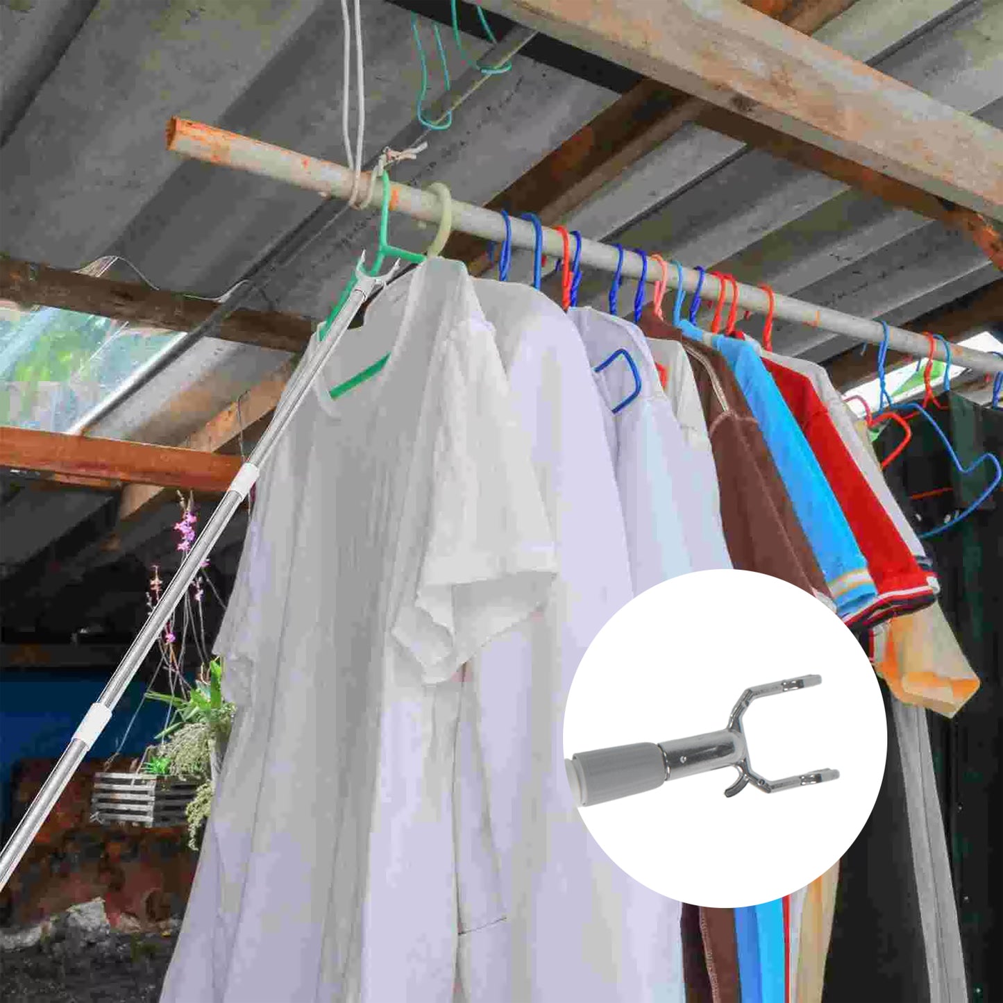 Stainless Steel Telescopic Pole Clothes Hooks Hanger (1 Pc  155 Cm) - Happy Price - Image 3