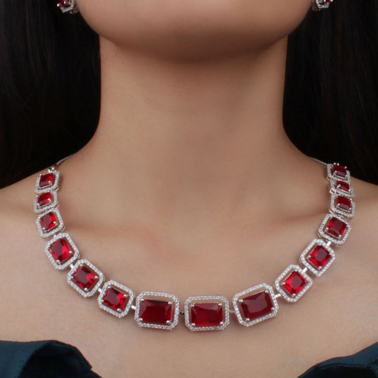 Diamond Necklace And Earrings Set (1 Set  Mix Color) - Happy Price - Image 3