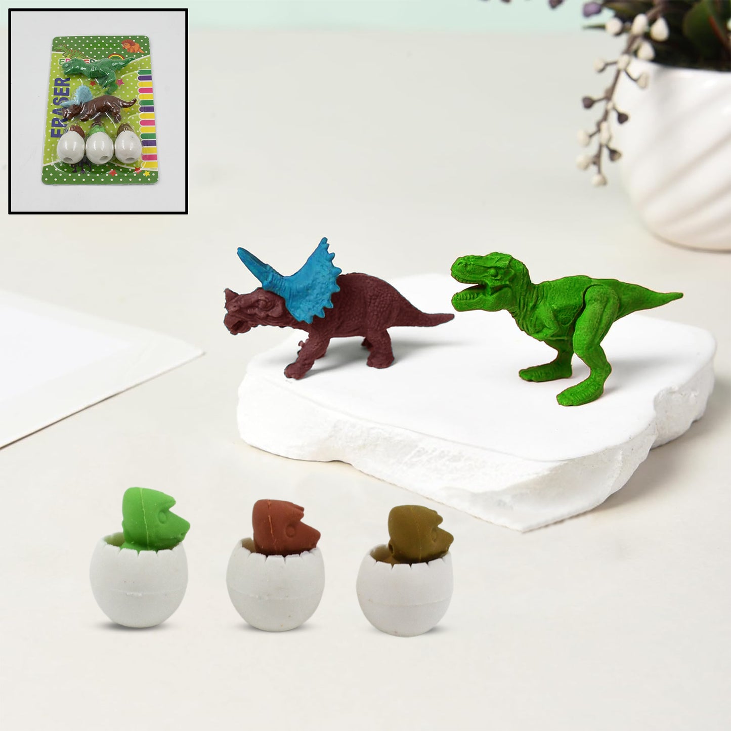 Dinosaur Shaped Erasers  Egg Shape Eraser For Kids Dinosaur Erasers Puzzle 3d Eraser Mini Eraser Dinosaur Toys Desk Pets For Students Classroom Prizes Class Rewards Party Favors (5 Pcs Set) - Happy Price - Image 2