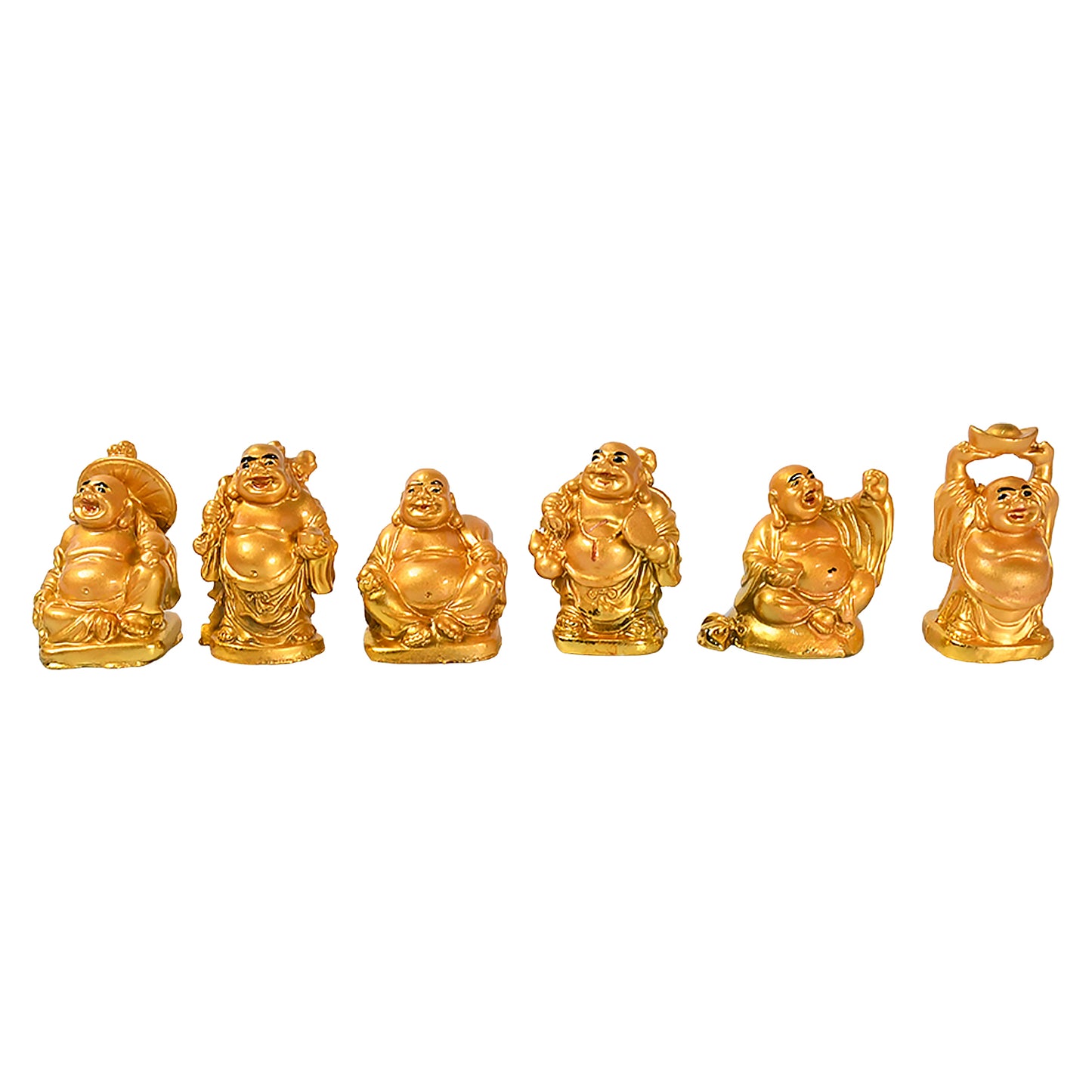 Golden Laughing Buddha Set Of Six Pieces Statue For Happiness Wealth  Good Luck Decor For Wealth And Success (6 Pcs Set) - Happy Price - Image 4
