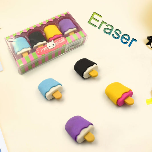 Ice Cream Eraser For Girlseraser For School Bday Return Gift Party Doughnut Lollipop Ice Cream Theme Shape Erasers Pencils Set For Kids Educational Stationary Kit School Supplies (1 Set 4 Pc) - Happy Price - Image 1