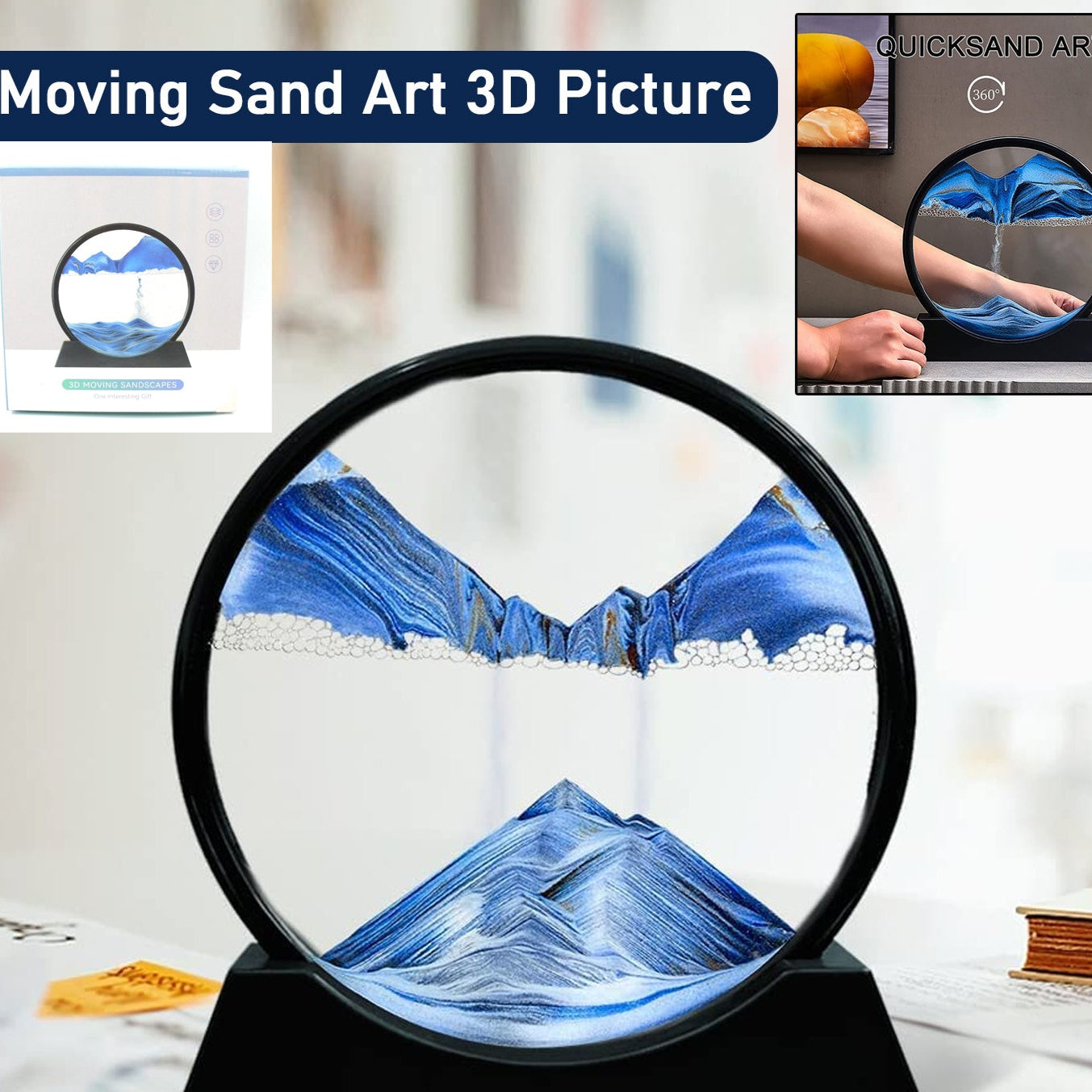 Moving Sand Art Picture Decor 3d Deep Sea Sandscape Liquid Motion Round Glass Frame Display Flowing Sand Relaxing Gift For Kids Adults Painting Artistic Sandscape For Home Office Ornament Desktop Art Bookshelves Decoration (1 Pc ) - Happy Price - Image 1