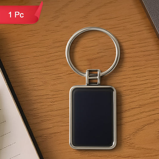 Premium Rectangular Black  Silver Metal Keychain (1 Pc) - Happy Price - Image 1