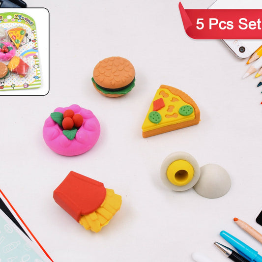 3d Food Shape Fancy  Stylish Colorful Erasers Mini Eraser Creative Cute Novelty Eraser For Children Eraser Set For Return Gift Birthday Party School Prize(5 Pcs Set) - Happy Price - Image 1