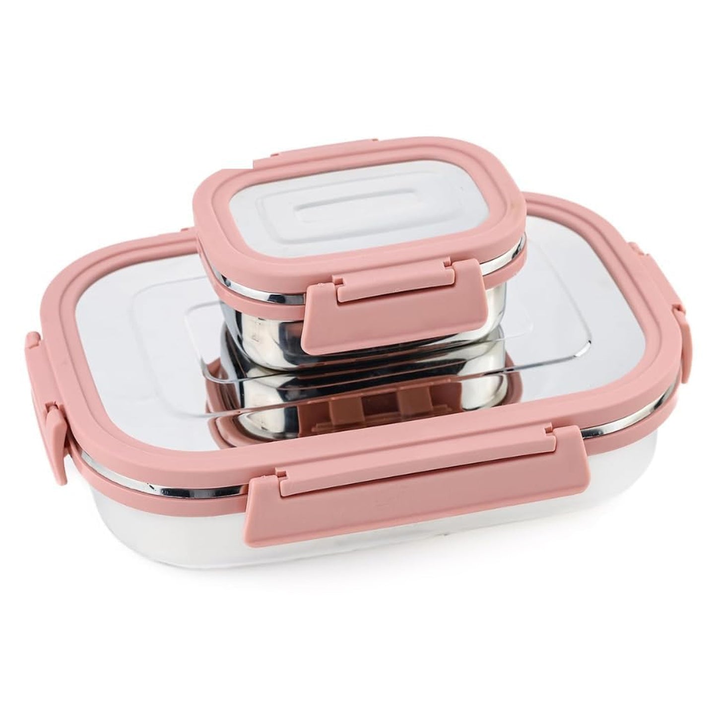 Premium Stainless Steel Leak Proof Air Tight Lunch Boxes (900ml+200ml Approx  2 Pc Set) - Happy Price - Image 4