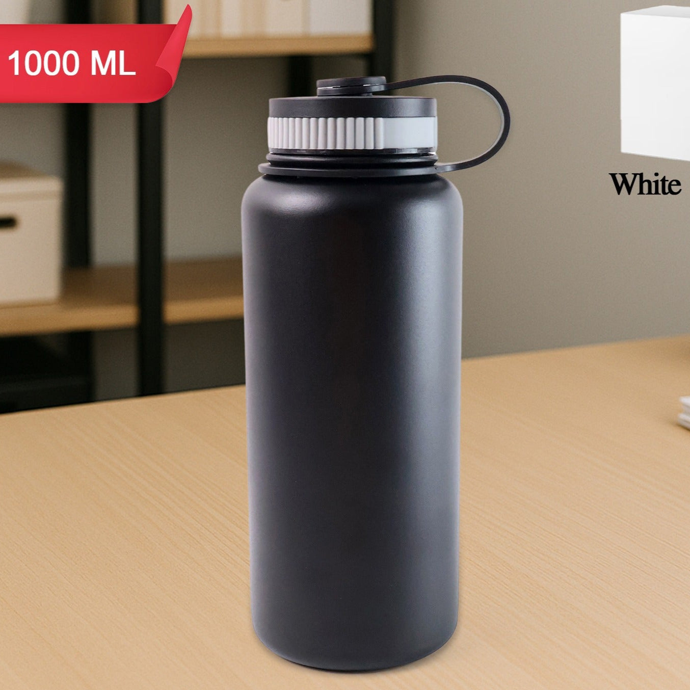 Black Stainless Steel Double Wall Vacuum-insulated Drink Water Bottle (1000 Ml) - Happy Price - Image 1