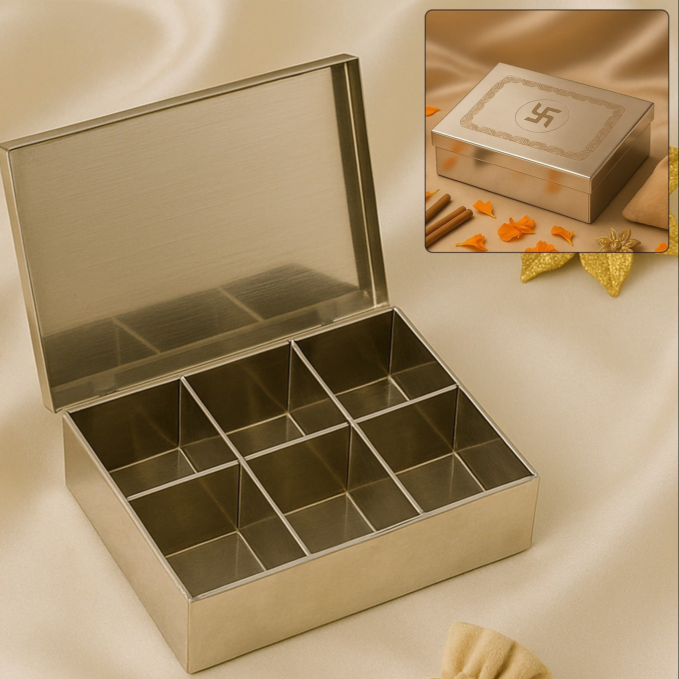 Multipurpose Premium Stainless Steel Jewelry Storage Organizer Box With 6 Compartments (1 Pc) - Happy Price - Image 1