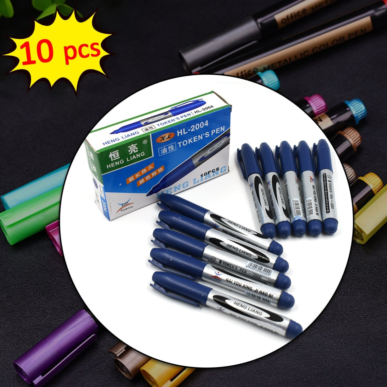 10pc Blue Marker And Pen Used In Studies And Teaching White Boards In Schools And Institutes For Students. - Happy Price - Image 1