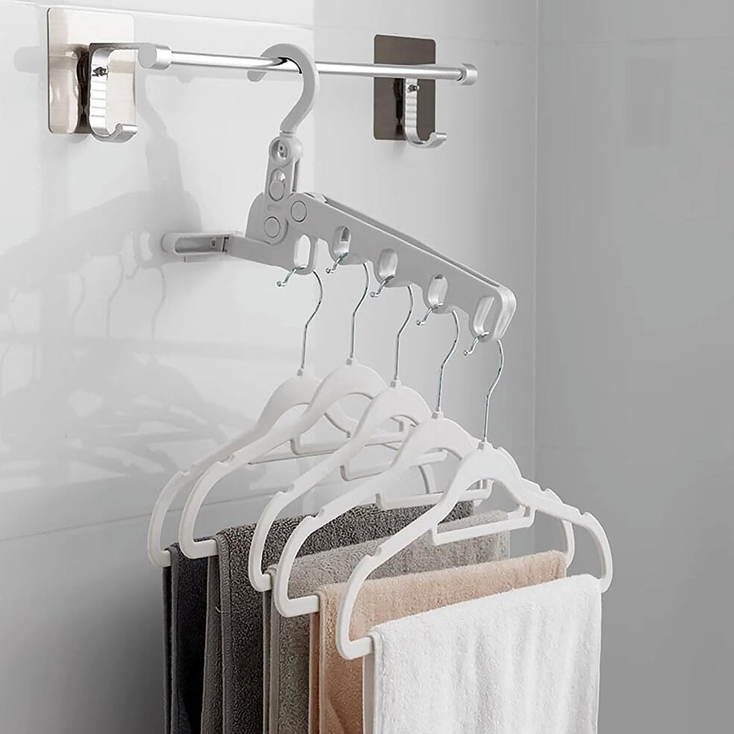 5holes Foldable Clothes Hanger Travel Clothes Hanger Multifunctional Clothes Hanger Space-saving Wall Holder Clothes Rack Robust Clothes Hanger For Travel Indoors. - Happy Price - Image 6