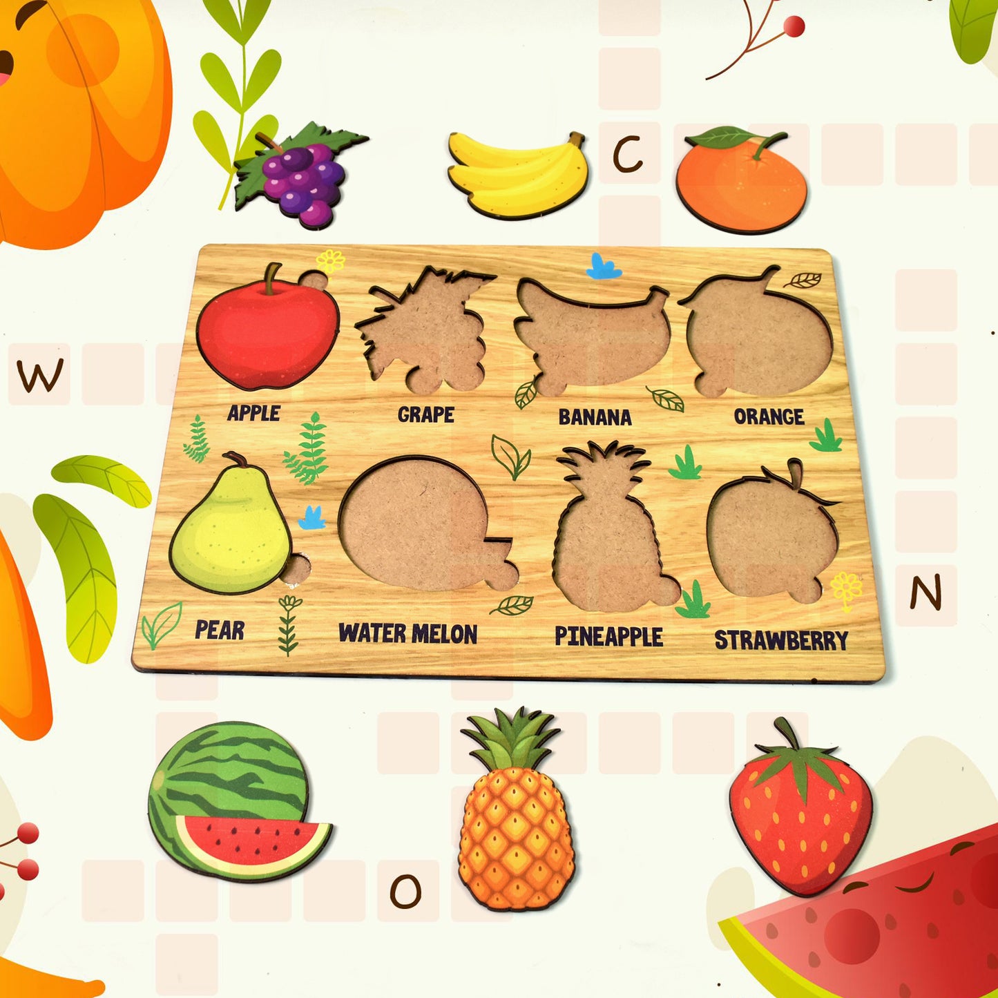Wooden Fruits Puzzle Learning Educational Board (1 Set  2820 Cm) - Happy Price - Image 2