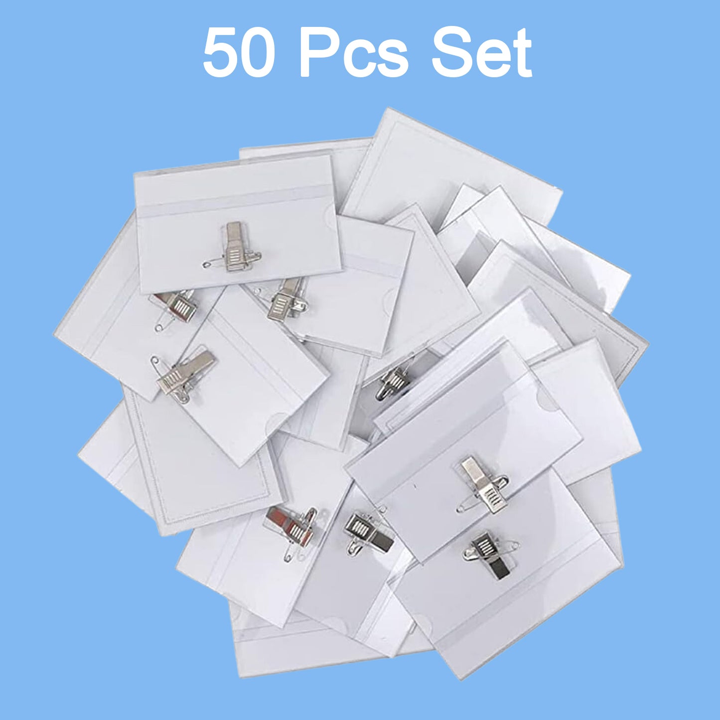 Plastic Transparent Cardholders With Pin  Clip 90 Mm X 60 Mm (50 Pcs Set) - Happy Price - Image 2