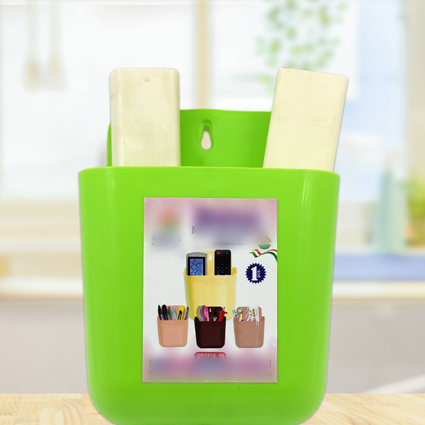 Multipurpose Wall Holder  Mobile Holder  Stationary Storage  Bathroom Accessories  Remote Holder  Makeup Brush Holder  Useful In Office Kitchen Drawing Room 2 Section Stand (1 Pc ) - Happy Price - Image 1