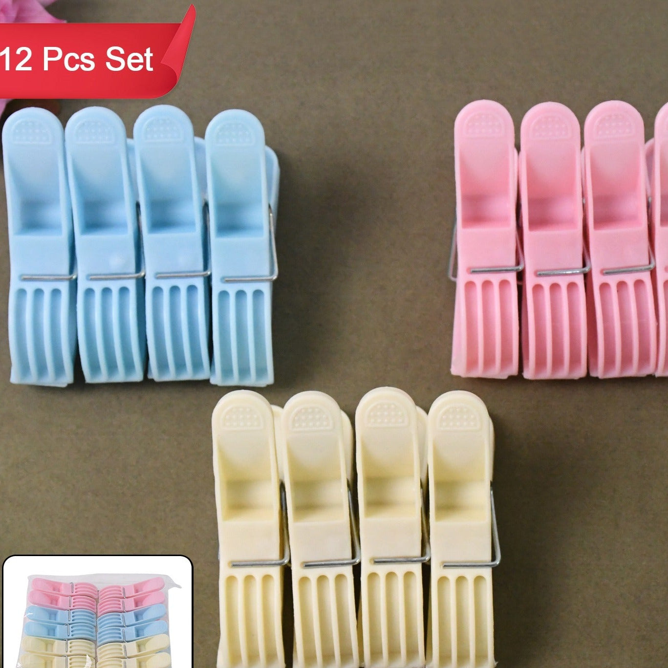 Plastic Cloth Clips (Multicolour) - Pack Of 12 - Happy Price - Image 1