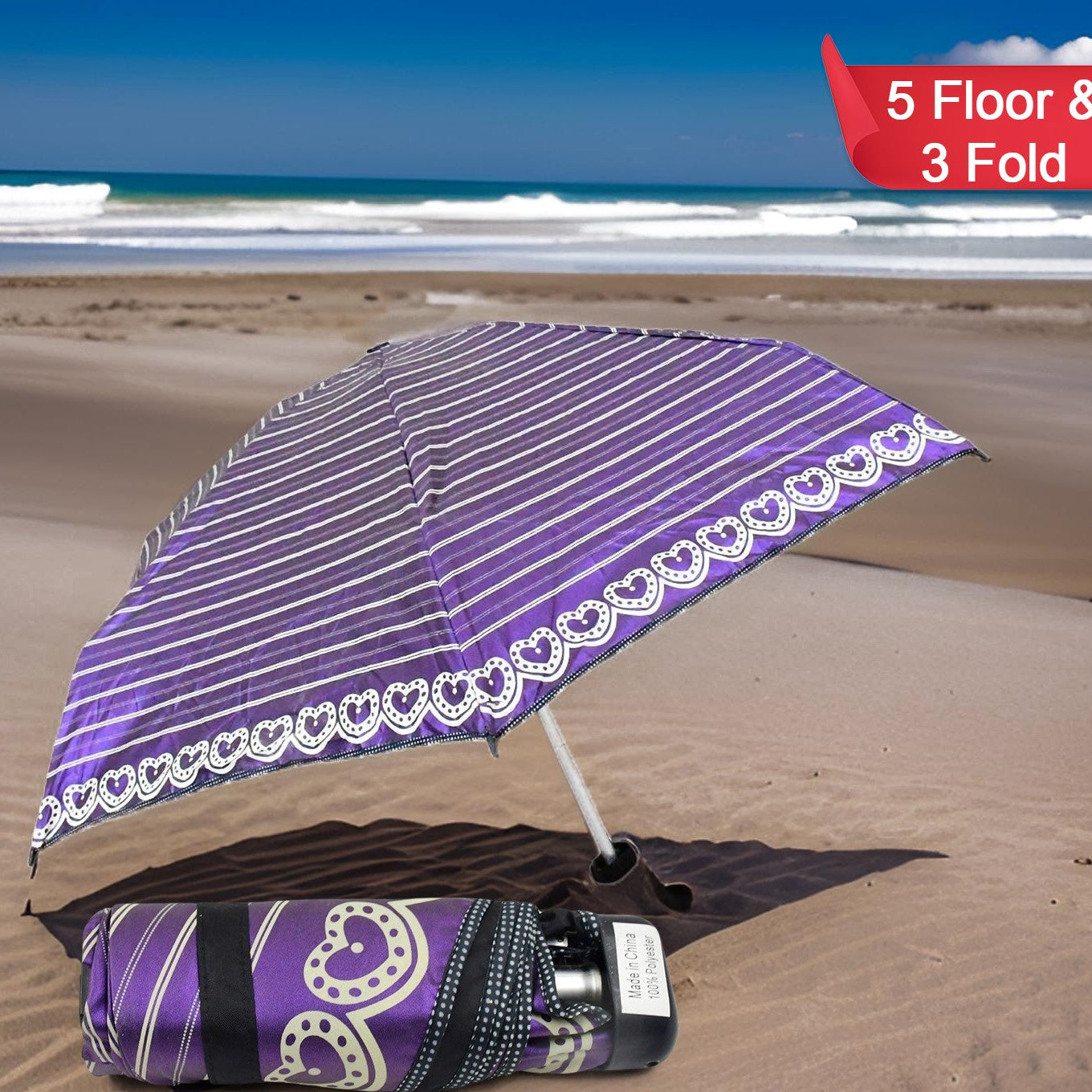 3-fold  5 Floor Sun Protective Solid Foldable Umbrella (1 Pc) - Happy Price - Image 1