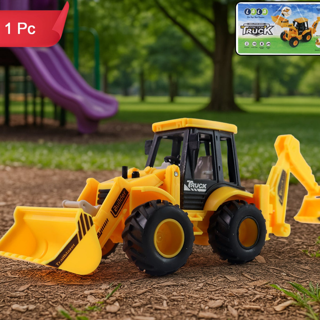 Lala Friction Powered Jcb Style Backhoe Loader Construction Toy Truck For Kids (1 Pc) - Happy Price - Image 1
