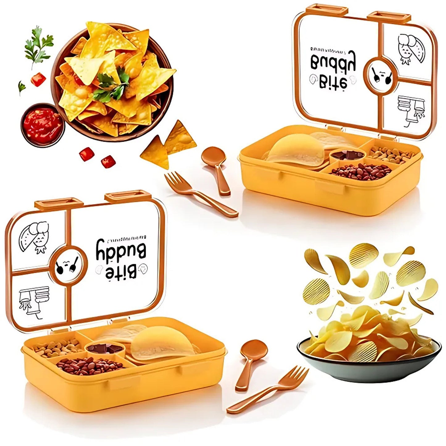 Bite Buddy 4-compartment Leak-resistant Plastic Lunch Box With Spoon  Fork - Happy Price - Image 3