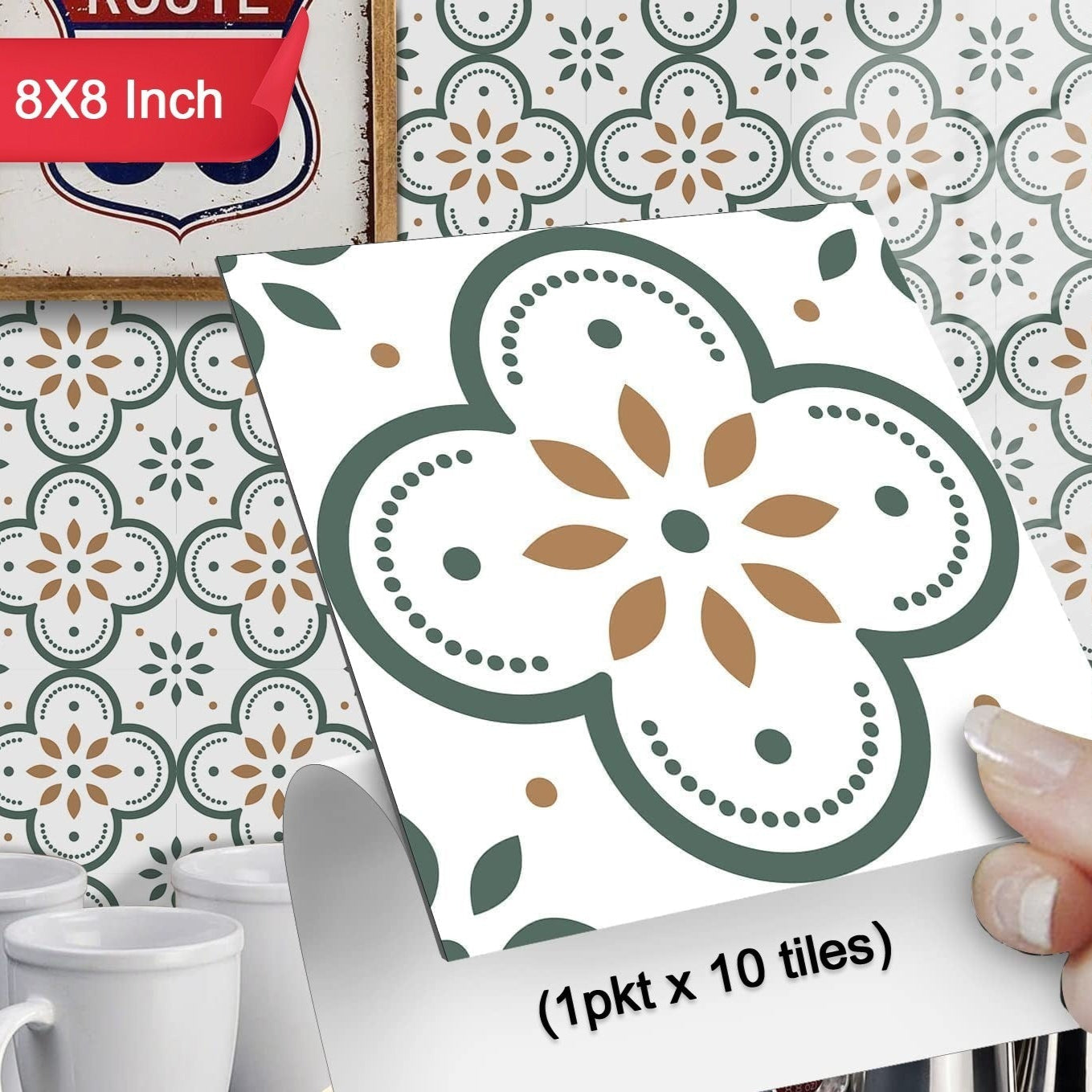 Peel And Stick Floor Tiles Kitchen  Bathroom Backsplash Sticker Detachable Waterproof Diy Tile Stickers For Wall Decoration Tiles Home Decoration (8x8 Inch  10 Pcs Set) - Happy Price - Image 1