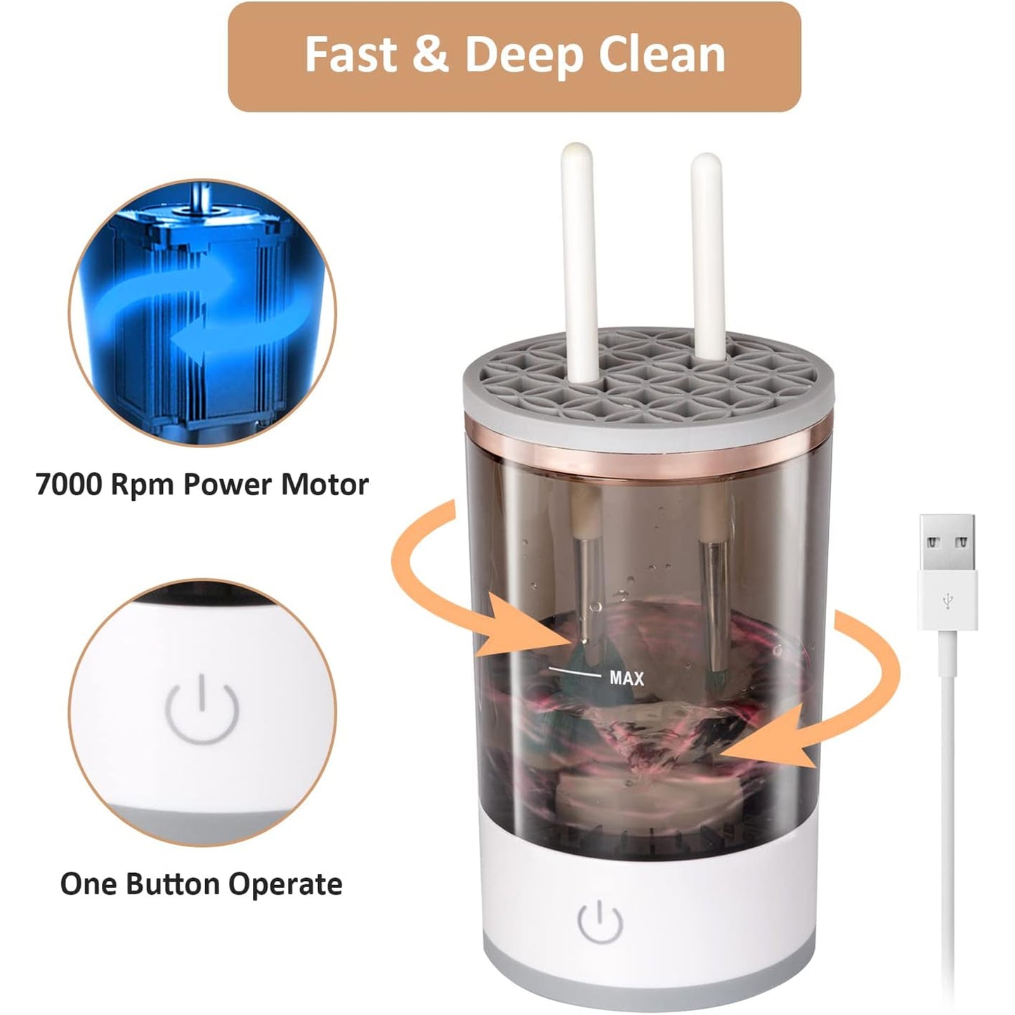 Automatic Makeup Brush Cleaner Fast Electric Brush Cleaner Hand Free Machine Super Clean Brush Washer  Brushes Organizer Tool (1 Pc) - Happy Price - Image 4