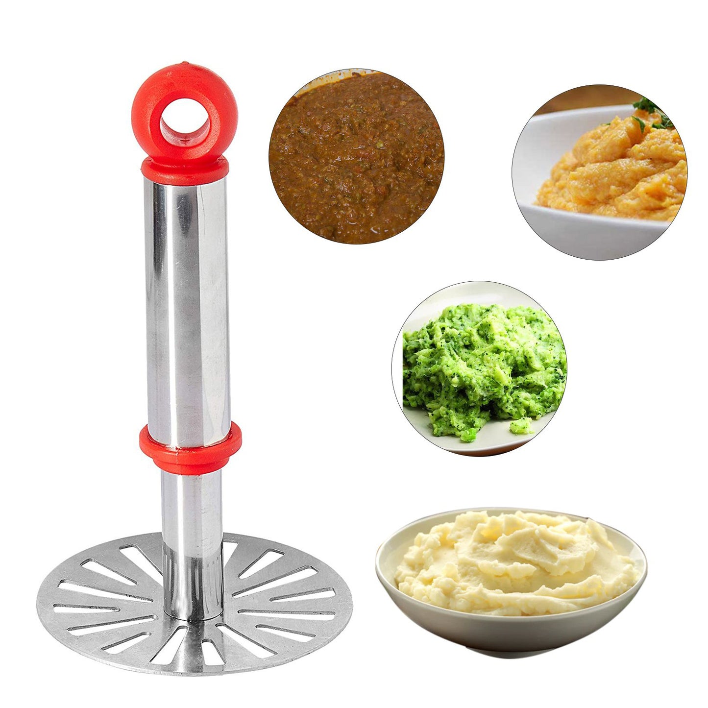 Ganesh Potatopav Bhaji Masher With Plastic Handle Silver  Plastic - Oval Pav Masher Potato 1-piece Smasher Handle Multicolor - Happy Price - Image 3
