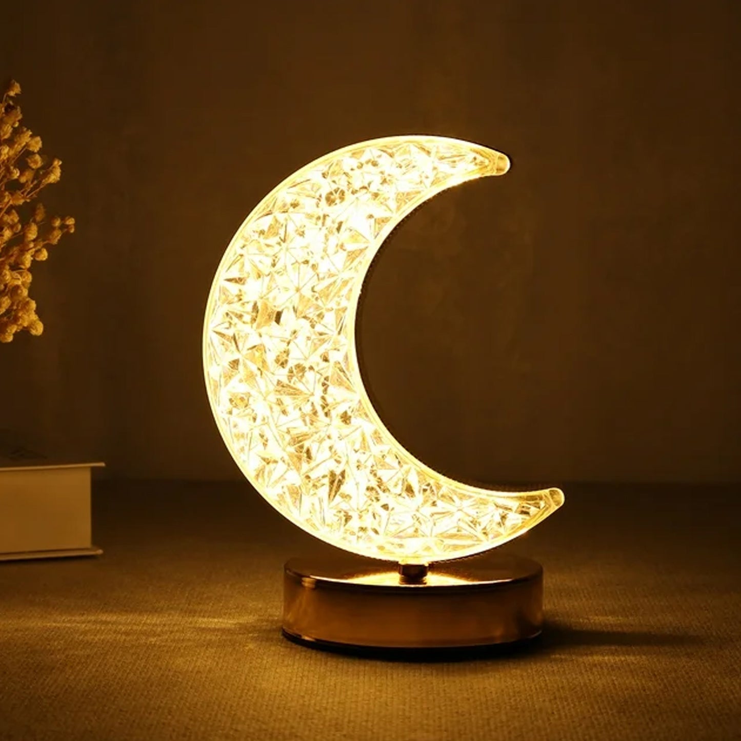 Crystal Table Lamp  Moon Shape Touch Control Lamp With 3 Color  Metal Bedside Lamp For Kids Bedroom Romantic Desktop Nightstand  Stepless Dimming Usb Charging Touch Night Light - Happy Price - Image 2
