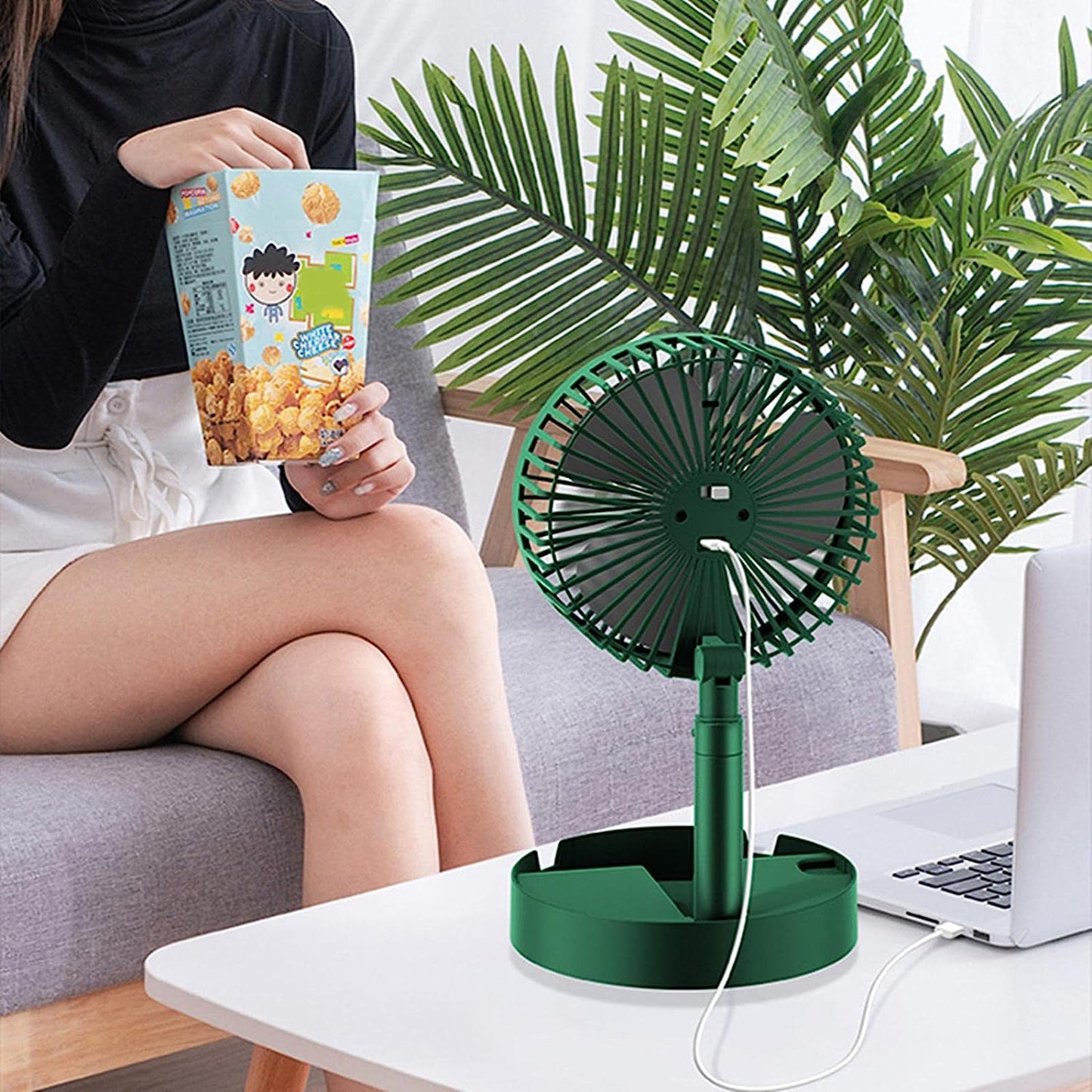 Telescopic Electric Desktop Fan Height Adjustable Foldable  Portable For Travelcarry  Silent Table Top Personal Fan For Bedside Office Table (Battery Not Include) - Happy Price - Image 2
