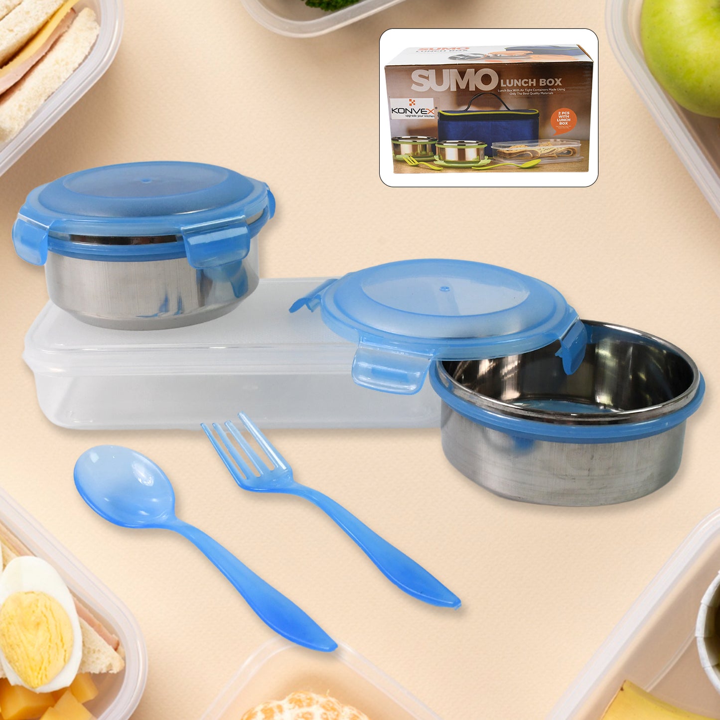 Sumo Lunch Box With Lunch Bag Plastic Lunch Box  Plastic Spoon Fork (2 Pc Set  With Lunch Box) - Happy Price - Image 2