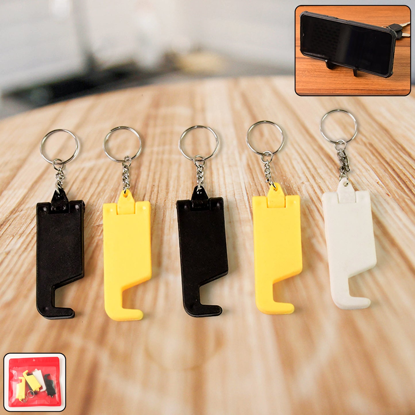 2 In 1 Plastic Keychain With Mobile Stand  Phone Holder (5 Pcs Set  Multicolor) - Happy Price - Image 7