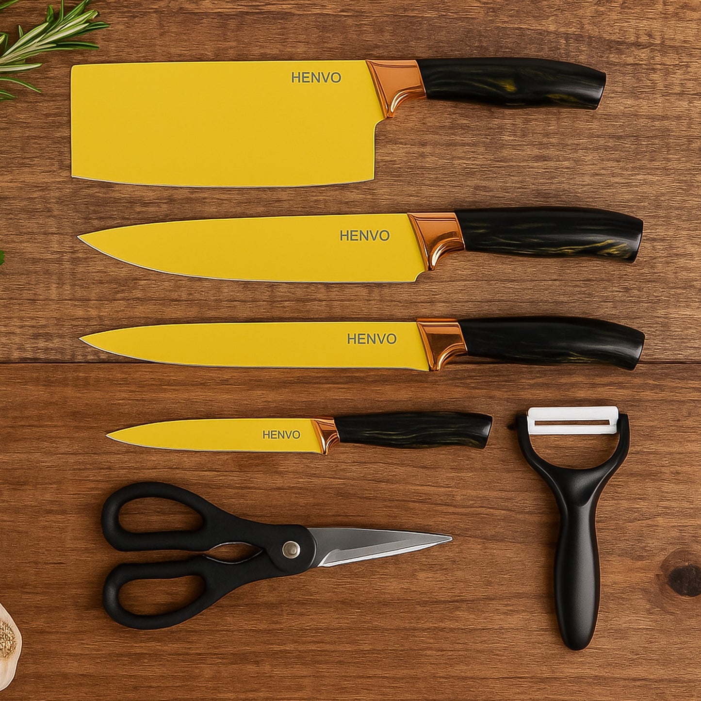 6 Pcs Professional Kitchen Knife Set With Chef Knives Cleaver Peeler  Scissors - Happy Price - Image 2
