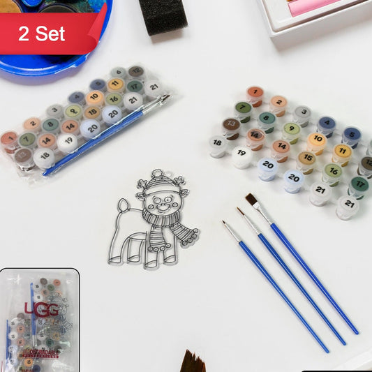 Paint By Number Kits 2 Set 21 Number Color 6 Paint Brushes (2 Set) - Happy Price - Image 1