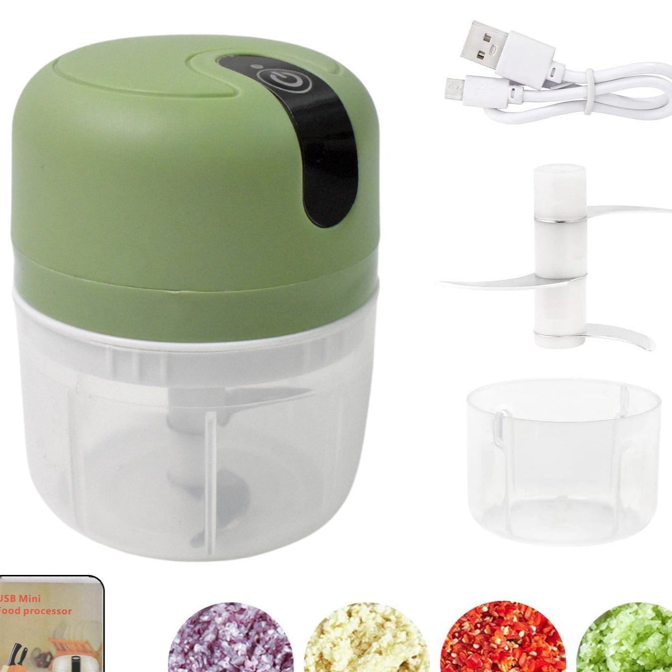 Wireless Usb Rechargeable Mini Electric Garlic Machine  Chopper 3 Blades (250ml) - Happy Price - Image 1
