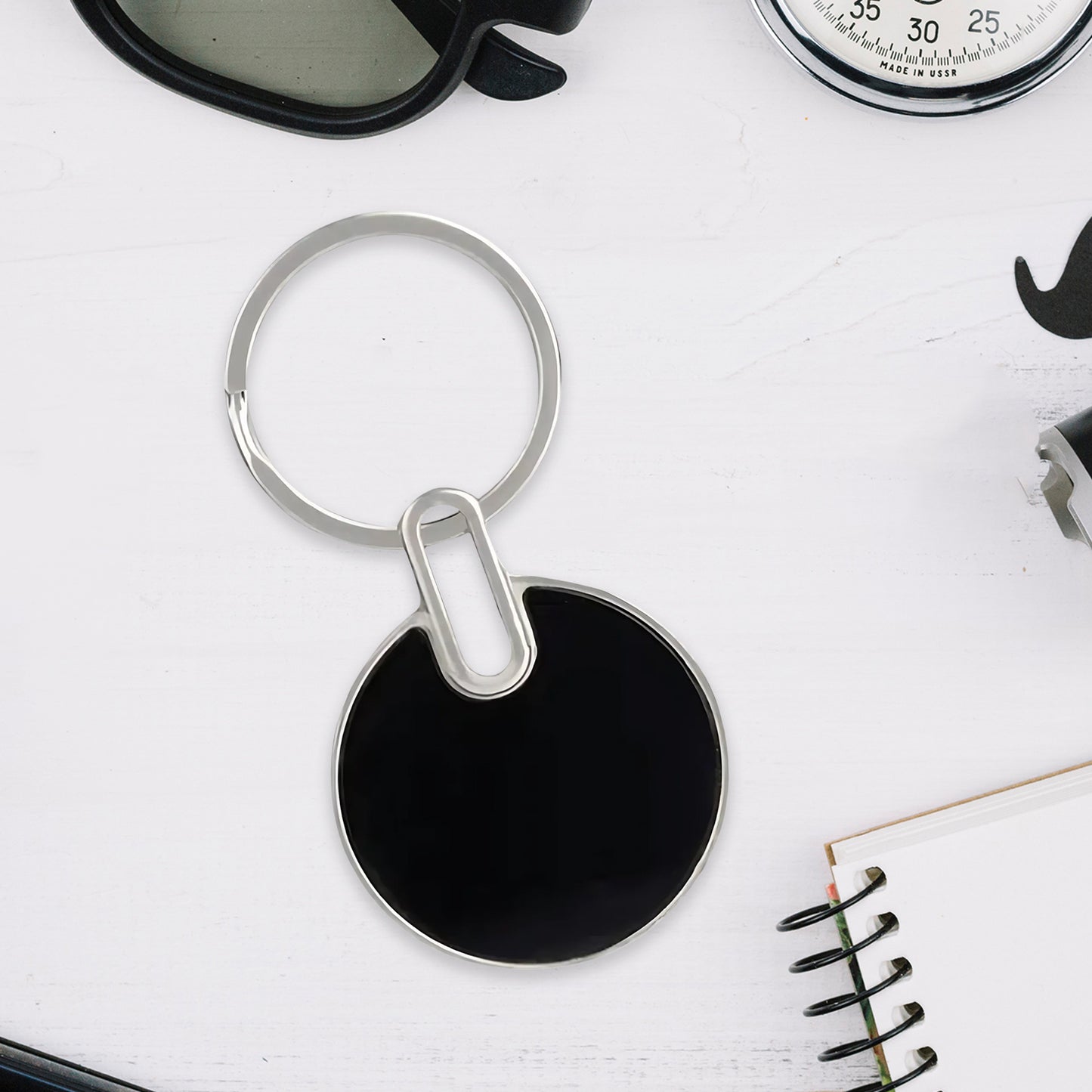 Sleek Black Round Metal Keychain (1 Pc) - Happy Price - Image 4