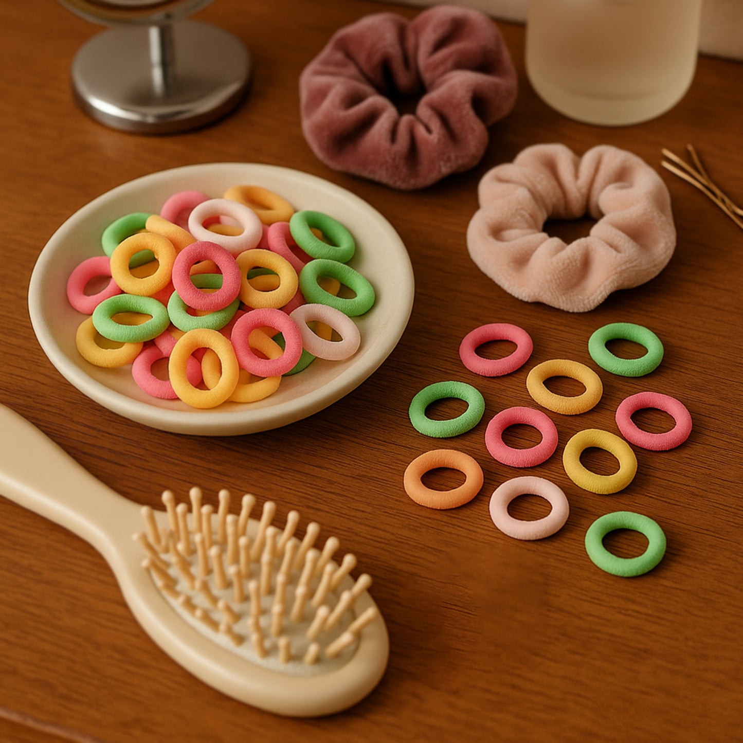 Colorful Soft Elastic Hair Bands Set For Kids  Girls (10 Pkt   1 Set) - Happy Price - Image 3