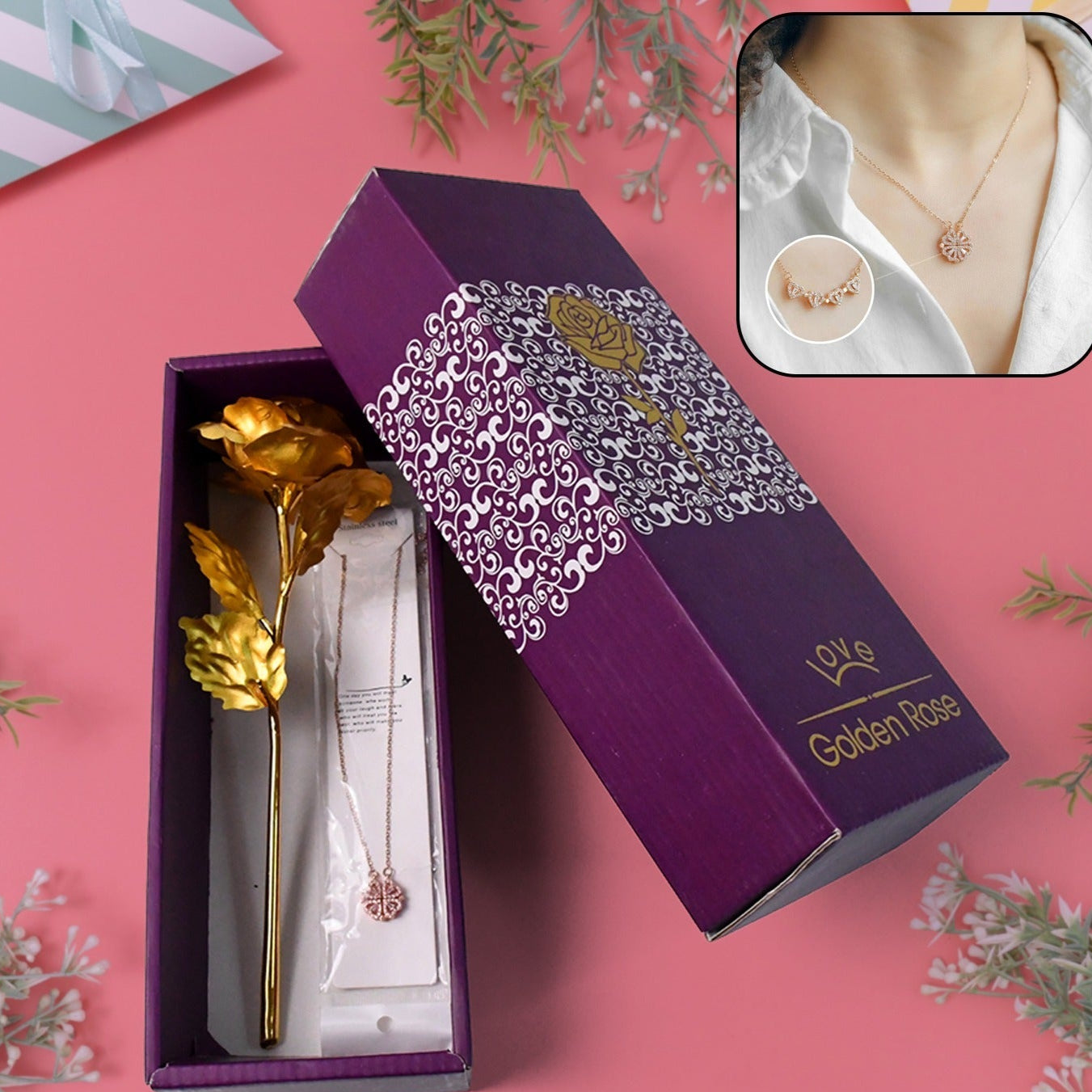 Golden Rose  Necklace Set Perfect Gift Set - Happy Price - Image 1